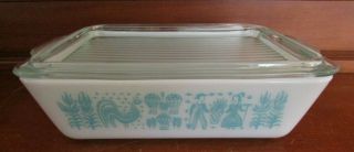 Vintage Pyrex Turquoise Butterprint 1.  5 Qt Refrigerator Dish With Lid 503