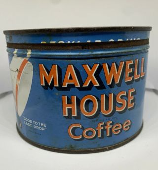Vintage Maxwell House Key Wind Coffee Tin Can Advertising Drip Reg Grind W/ Lid