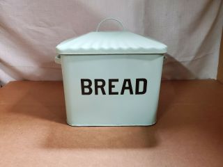 Creative Co - Op Enameled Metal Distressed Bread Box With Lid Blue
