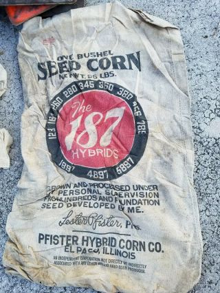 Old Burlap Seed Corn Bags,  Pfister Hybrid Seed Corn,  El Paso,  Ill.