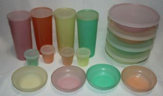 Tupperware Set 4 Cereal Bowls W/ Lids,  Mini Bowls,  2oz Midgets,  & 4 - 16oz Cups