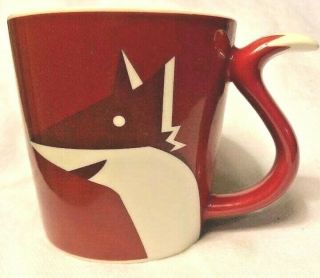 Starbucks 8 Oz Fox Coffee Mug Cup Tea With Tail Handle Red & White 2012
