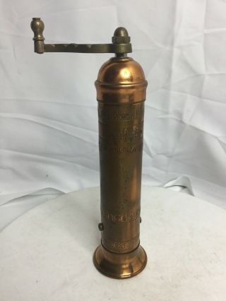 Vintage Atlas Pepper Mill Grinder 8 " Made In Greece Copper Brass Hand Crank