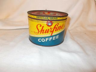 Vintage Shurfine Coffee Tin Can W/ Lid Still Attached