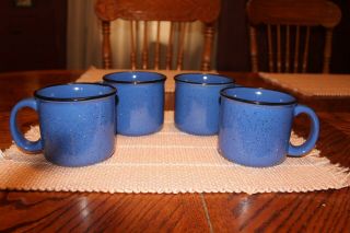 Marlboro Unlimited Large Mugs (4) Blue Speckled Stoneware Vgc Heavy