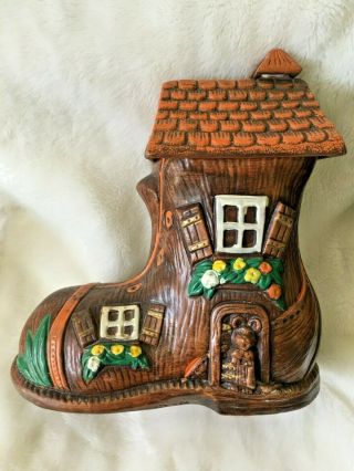 LARGE COOKIE JAR OLD WOMAN WHO LIVED IN THE SHOE HOUSE 874 USA VINTAGE ORANGE 2