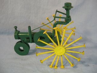 Folk Art Metal Tractor John Deere Green & Yellow
