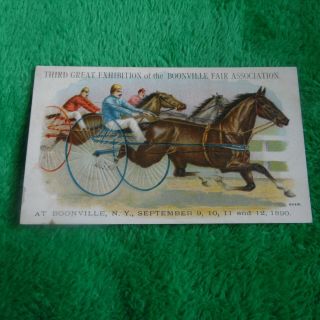 1890 Trade Card Of Harness Horse Racing At The Boonville York Fair Program