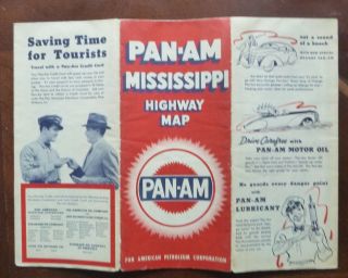 1940 Mississippi road map Pan - Am oil gas 2