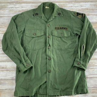 Vtg Us Army Men Size 15.  5x31 Sateen Og - 107 Button Up Olive Green Uniform Shirt