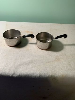 2 Vintage Revere Ware 1801 Copper Clad Bottom 1 Cup Measuring Pot Pan Has Stamp