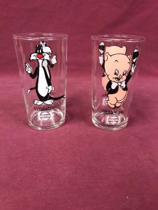 Porky Pig & Sylvester Looney Tunes Glass Warner Bros Pepsi Collector 1973