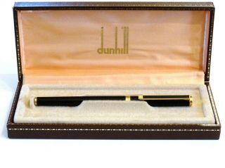 Dunhill Fountain Pen In Black Lacquer & Gold Trim With 14k Gold Nib F -