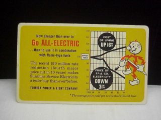 Vintage Reddy Kilowatt Florida Power & Light Company Pocket Calendar 1965