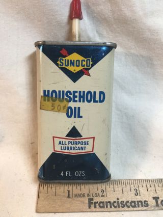 Vtg Sunoco Household Handy 4 Ounce Oil Tin Can Gas Pump 3/4 Full