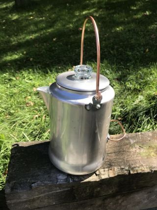 Vintage 9 Cup Comet Aluminum Percolator Coffee Pot Camping Copper Handles