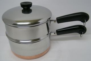 Vintage Revere Ware 2 Qt Copper Bottom Sauce Pot Double Boiler Made In The Usa