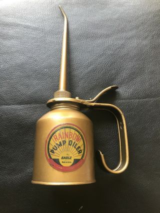 Vintage Brass Eagle Rainbow Hydraulic Pump Oiler 352 - E Oil Can