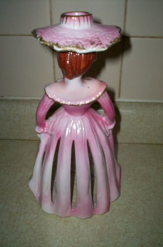 Vintage Kreiss Pink Porcelain Lady Napkin Candle Holder 3