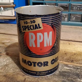 Vintage Rpm Motor Oil Can Quart Qt Metal Tin Empty