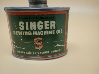 Vintage Oil Can Lead Top Singer Sewing Machine Oil 1 1/2 oz.  Can 2 2