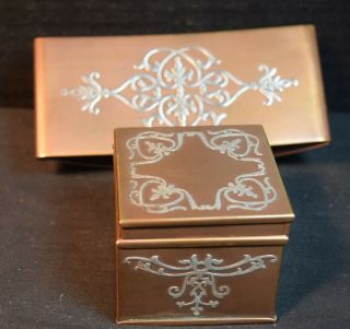 Vintage Heintz Arts And Crafts Silver Overlay Bronze Inkwell And Blotter