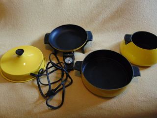 Vintage Ge Fondue Pot Skillet Chafing Dish Creative Entertainer Set Yellow