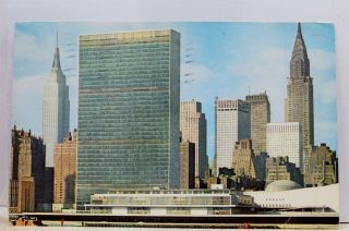 York Ny Nyc United Nations Empire State Building East River Postcard Old Pc