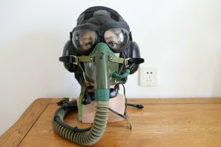 Air Force Mig Fighter Pilot Aviation Leather Flight Helmet,  Oxygen Mask,  Eyewear