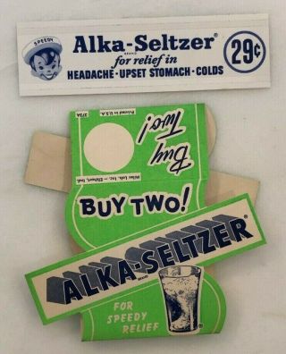 1950s Speedy Alka - Seltzer Medicine Drug Store Vintage Advertising Sticker Sleeve
