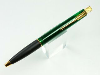 Parker Frontier Push Top Pen In Translucent Green/white With Gold Plated Trim