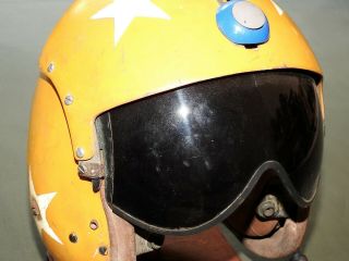 Us Navy 1950s Fighter Pilot Yellow Painted,  Tape Decorated Aph - 5 Flight Helmet