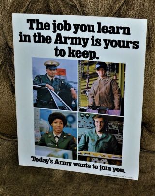 Vtg 1972 U.  S.  Army Recruitment Poster Vietnam War Era Easel Nos Job You Learn