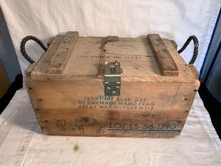 Vietnam War Era 1971 Us Army Wood Box Crate 30 M67 Frag Hand Grenade,  Lock Lid