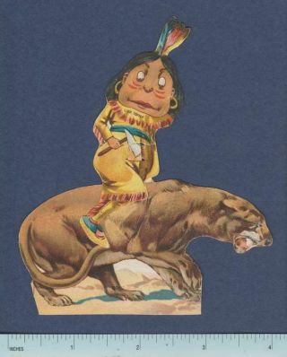 Palmer Cox Brownie Lion Coffee Die Cut Paper Doll: Indian Rides Panther