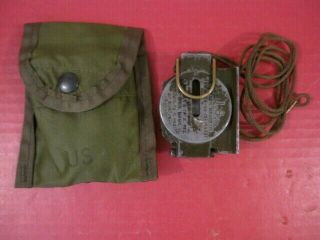 Post - Vietnam Us Army Lensatic Magnetic Compass Dated 1978 W/m1967 Nylon Pouch