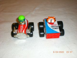 Set Of (2) Buddy L Mini Racers Coca Cola And Kelloggs Frosted Flakes Very Cute