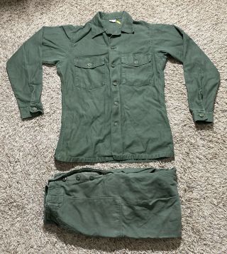 Vietnam Era Usmc Us Marines Utilities Shirt 15 1/2x35 And Trousers 36x32