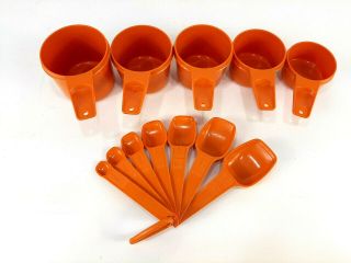 Vintage Tupperware Measuring Cups & Spoons Orange Complete Set Missing 1/4 Cup