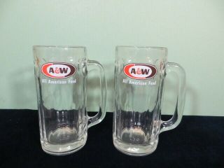 Set Of 2 Vintage A&w Root Beer Glass Mug 7 " Tall Heavy Glass All American Food