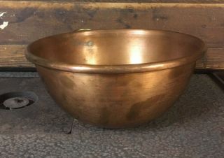 Vintage Copper Bowl With Rolled Edge And Brass Ring