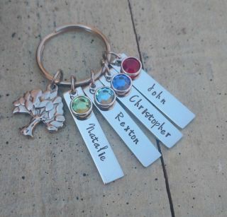 Family Tree Child Name Birthstone Keychain Custom Personalized Mother Gift