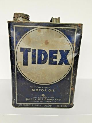 Vintage Tidex Full Bodied Motor Oil 2 Two Gallon Can Getty Oil Company