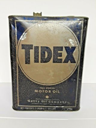 Vintage Tidex Full Bodied Motor Oil 2 Two Gallon Can Getty Oil Company 3