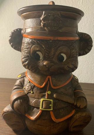 Vintage Treasure Craft Teddy Bear Police Chief Brown Cookie Jar Made In Usa