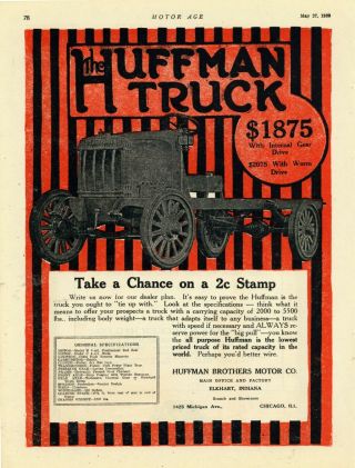 1920 Huffman Brothers Motor Co.  Ad: The Huffman Truck - Elkhart,  Indiana