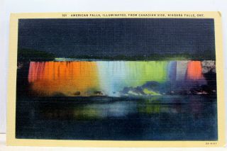 Canada Ontario Niagara Falls American Canadian Illuminated Postcard Old Vintage
