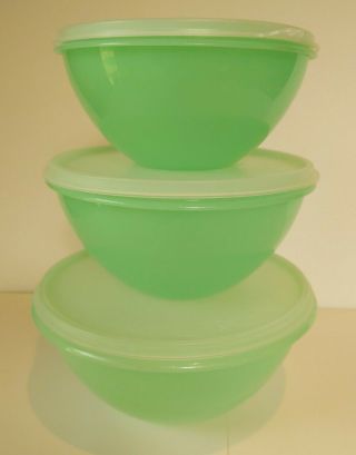 Vintage Tupperware Wonderlier Nesting Bowls & Lids Green (b8)