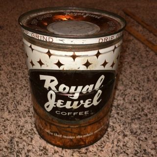 Vintage Royal Jewel Coffee 2 Lb Tin Can Chicago Barrington Il Jewel Tea Co.