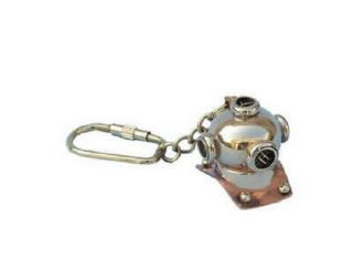 Solid Brass/copper Diving Helmet Key Chain 5 " - Nautical Decor